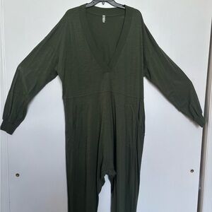 Free People Deep Green V-Neck Jumpsuit
